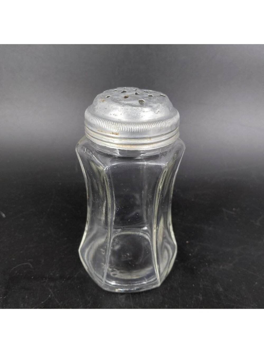 Vintage Glass Salt Sugar Spice Shaker Clear Small Curved Panel Jar Metal Lid